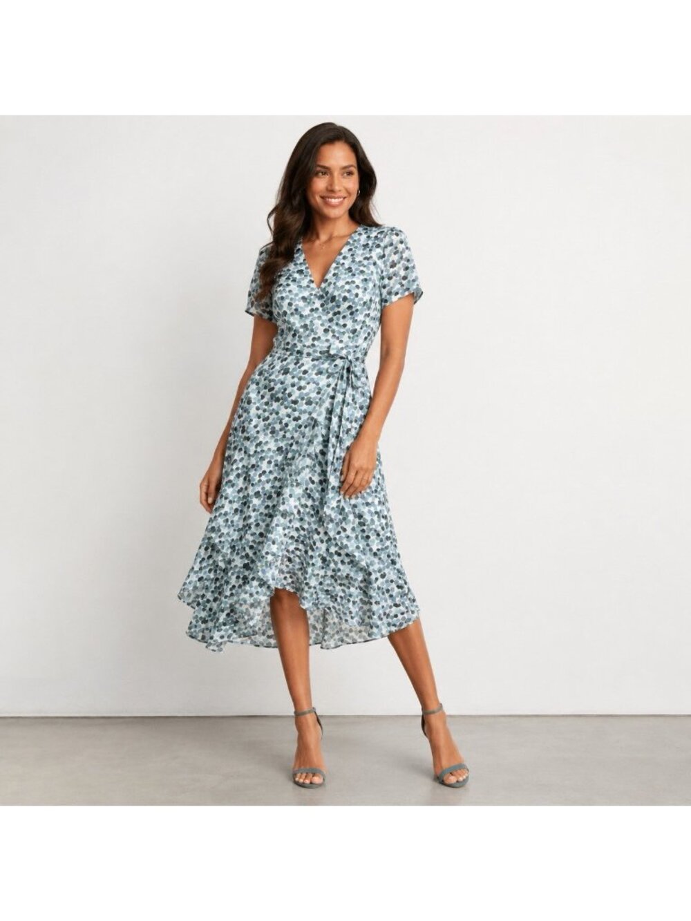 Club Monaco Zaydie Asymmetrical Wrap Dress Size 10 Blue Green Deep Vneck